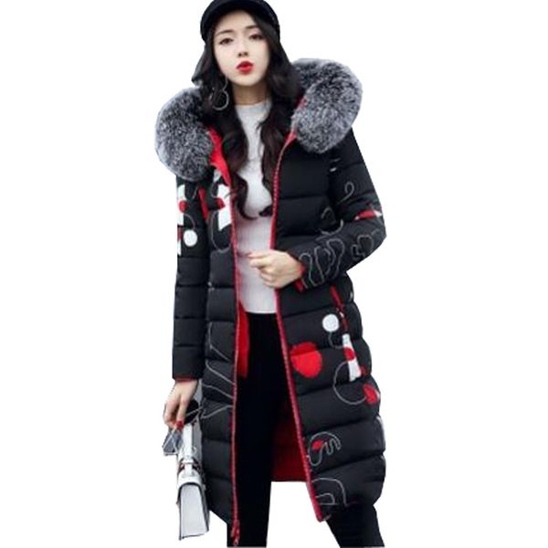 

two side wear winter coat women cotton clothes winter self- cultivation thick cotton jacket women parkas print female coats, Black