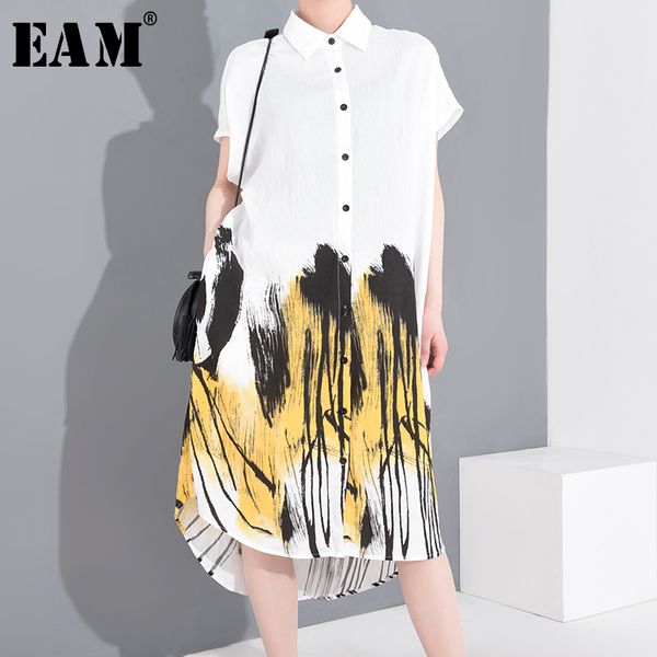 

eam] женщины pattern printed большой размер большой размер рубашки платья новые нагрудные с коротким рукавом свободные fit мода весна-лето, Black;gray