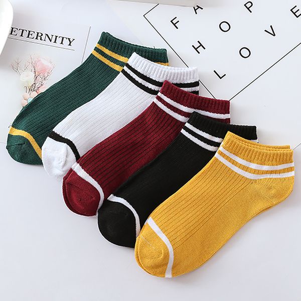 

cotton socks casual short ankle socks elasticity stripe comfortable cotton sock slippers w802, Black;white