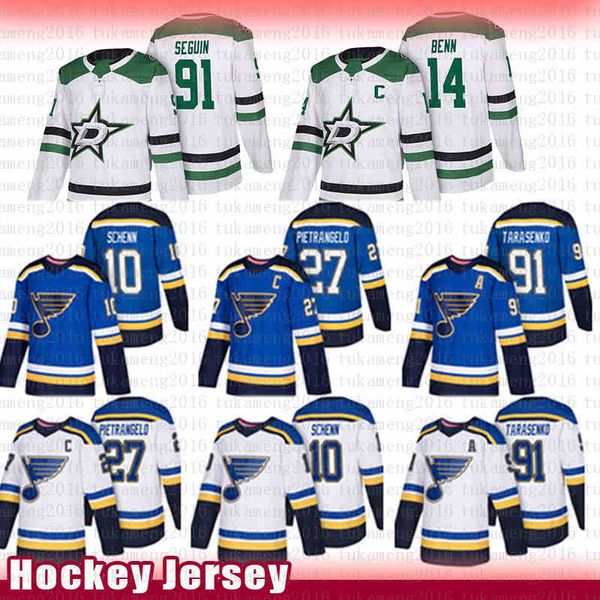 

st. louis blues hockey jersey vladimir tarasenko 27 alex pietrangelo 10 brayden schenn dallas stars 14 jamie benn 91 tyler seguin jerseys, Black;red