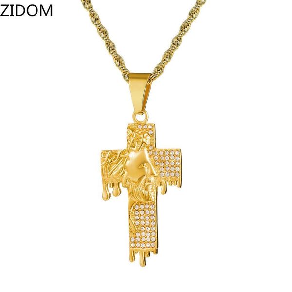 

men/women hip hop cross with jesus pendant necklaces stainless steel never fade hiphop necklace vintage jewelry drop shipping, Silver