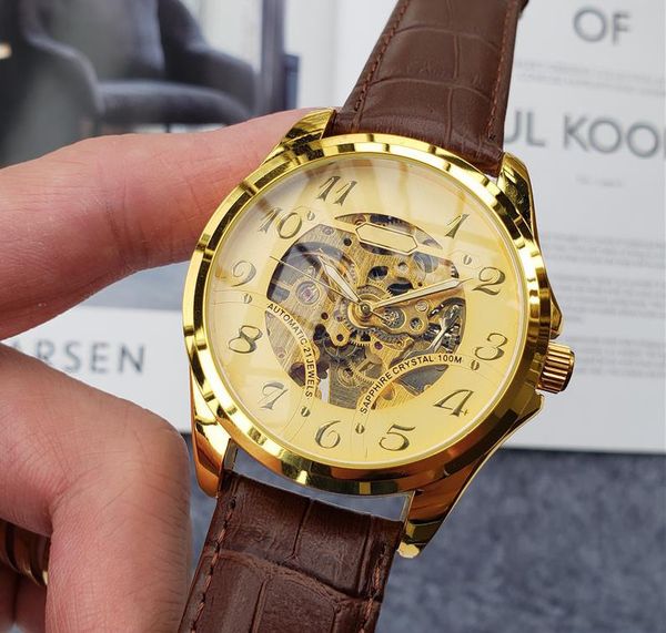 

men's luxury fashion swiss tourbillon leather watch men's automatic mechanical watch brand design master luxury watch, Slivery;brown