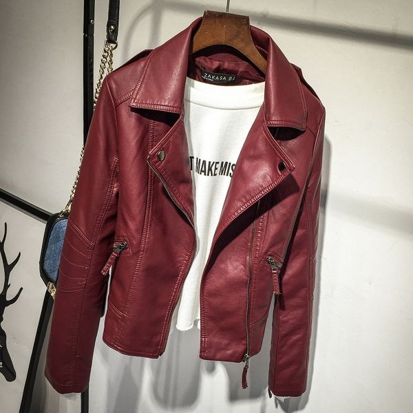 

autumn women black slim cool lady pu leather jackets sweet female zipper faux femme outwear coat, Black;brown