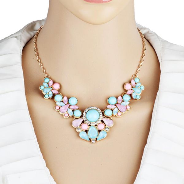 

fashion women necklace fashion colorful teardrop rhinestone inlaid pendant bib statement necklace woman's accesories, Golden;silver