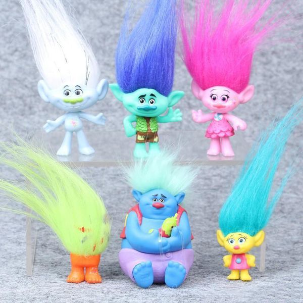 Troller oyuncakları 6Pcs / Seti 8 cm Dreamworks Şekil Koleksiyon Bebekler Haşhaş Şube Biggie PVC Troller Eylem Doll Oyuncak Trolleri Şekil