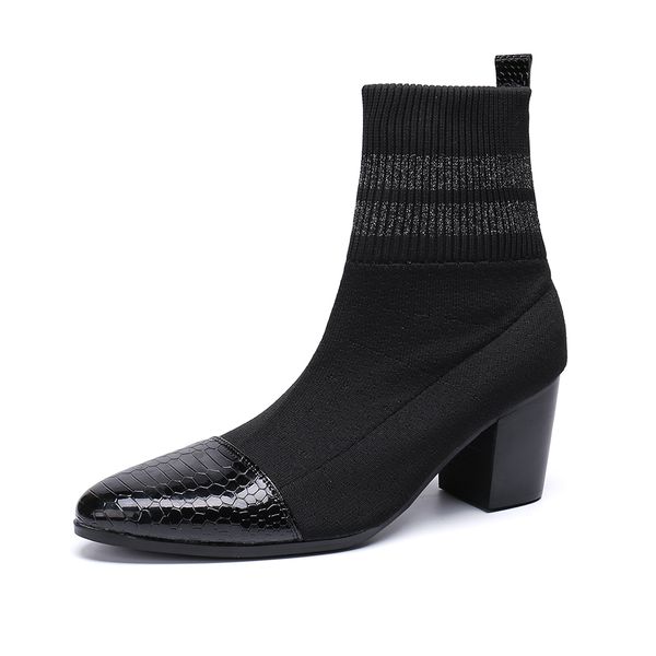 

christia bella simplicity men shoes solid suede leather socks boots new fashion pointed toe boots big size slip on, Black