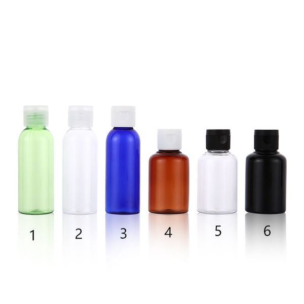 100 Stück 50 ml braun/schwarz Kunststoff kosmetische Lotion Creme Flasche Flip Top Cap 50 cc leere Shampoo-Behälter klare Waschflasche