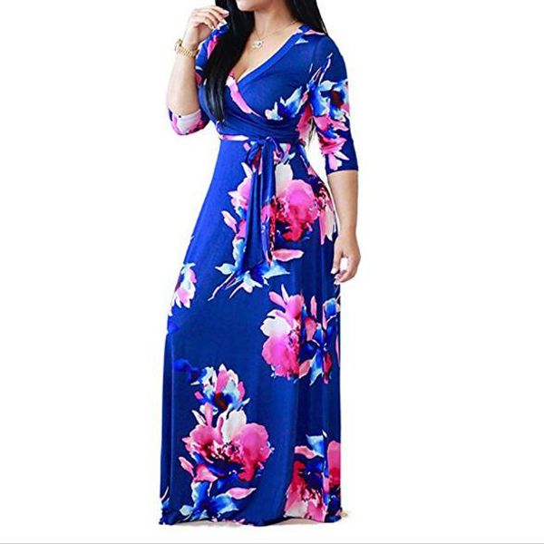 

casual women dress with flowers fashion brand skirts for women dresses v-neck women clothing 5 colors optional, Black;gray