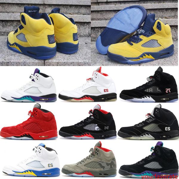 

2019 new 5 5s michigan black metallic 3m reflect red blue suede white black grape laney basketball shoes men sports sneakers size 7-13
