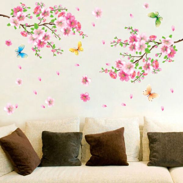 Large Cherry Blossom Flower Erfly Tree Wall Stickers Art Decal