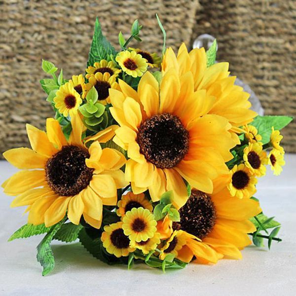 

7 heads party wedding garden bouquet artificial flower fake sunflowers centerpieces diy floral home decor ornament desktop