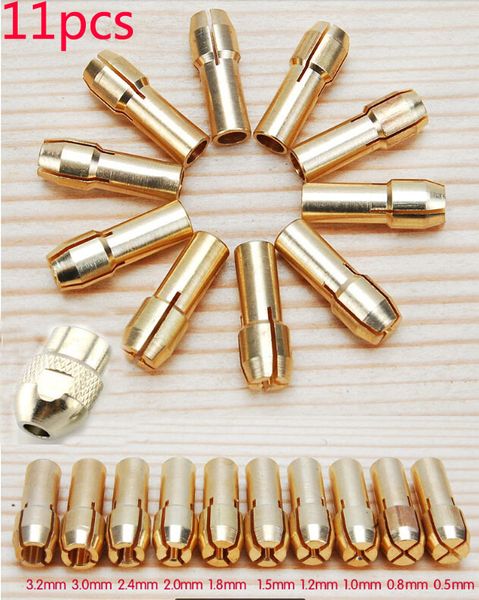 

11 pieces brass dremel collet mini drill chucks including 0.5/0.8/1.0/1.2/1.5/1.8/2.0/2.4/3.0/3.2mm