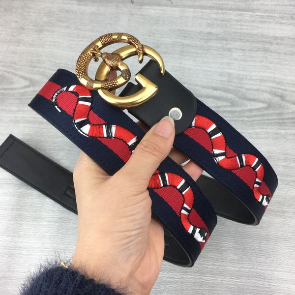 

new fashion mens business belts snake black and green ceinture automatic buckle genuine leather belts for men waist belts for women fe199, Black;brown