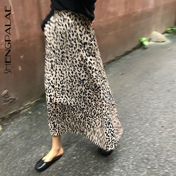 

shengpalae 2020 new fashion autumn leopard print elastic band straight skirt women loose high waist tide faldas mujer moda 9a262, Black;gray