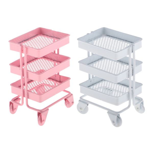 

1/12 storage shelf with wheels doll house furniture accessory white and pink