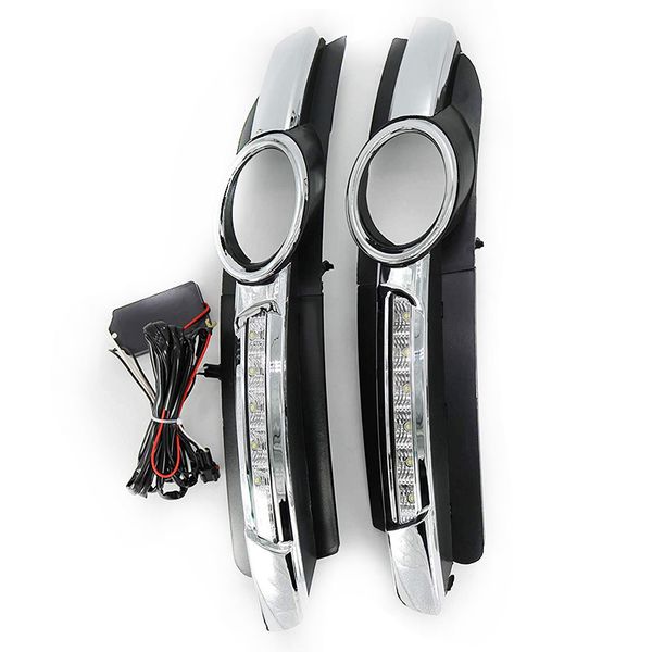 

2pcs для a6 c6 2005 2006 2007 2008 led drl дневные ходовые огни 12v abs противотуманная фара отверстие с желтым сигнал поворота