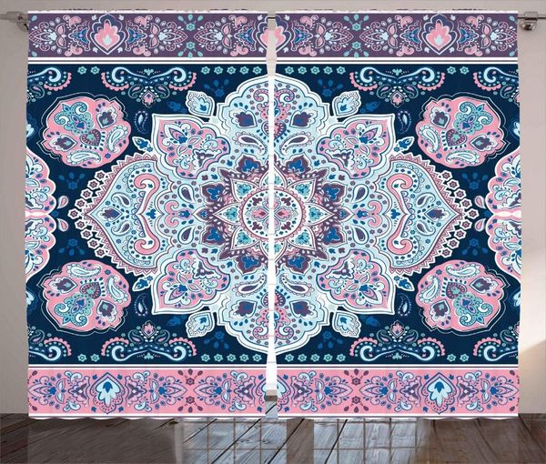 

mandala curtains eastern paisley pattern karma hidden universe theme floral print living room bedroom window drapes purple blue