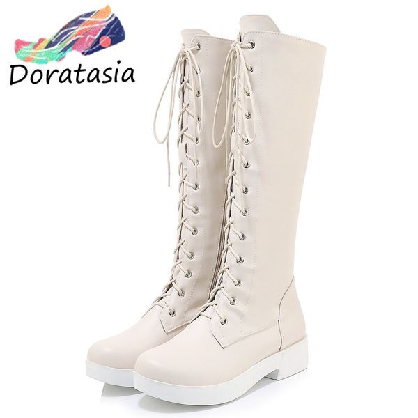 

doratasia new 33-43 elegant lace-up platform mid-calf riding boots women 2019 winter black add fur boots casual shoes woman