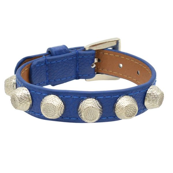 

new punk flat head rivet buckle blue leather bracelet, Golden;silver