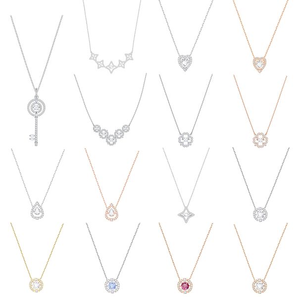 

fahmi sparkling dc dance heart vibrant crystal flowers love hearts star shape clavicle necklace women jewelry plated rose gold, Black