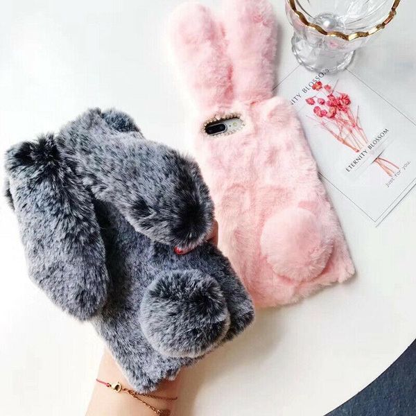 

ell cute soft fluffy rabbit warm fur case for samsung s7 s8 9 10 e plus note8 9 10 covers