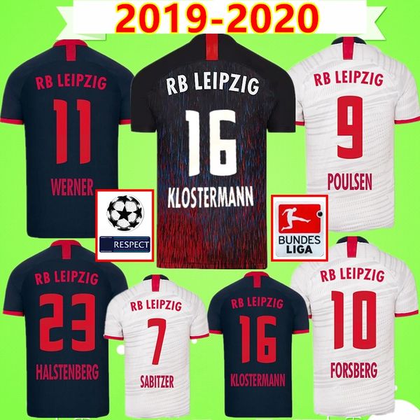 

19 20 soccer jerseys home away third werner camiseta forsberg maillot halstenberg sabitzer 2019 2020 football shirts kits cunha uniforms, Black;yellow