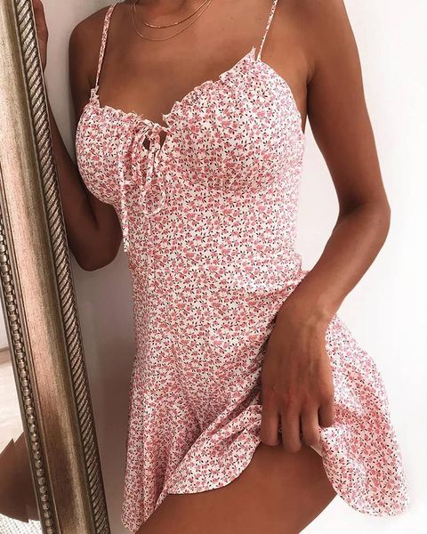 

floral print tie front mini dress, Black;gray