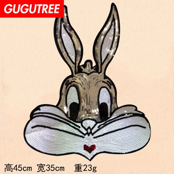 

gugutree sequins embroidery big rabbit patch animal cartoon patches badges applique patches for clothing fd-50, Black