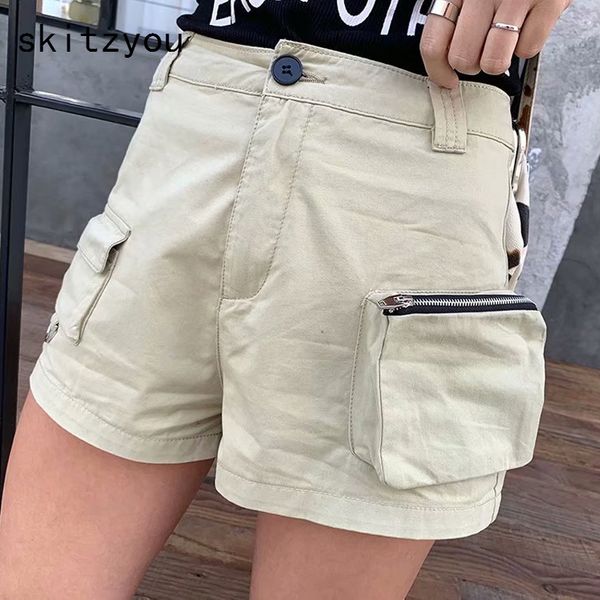 

skitzyou shorts feminino women summer casual black denim short ropa mujer high waist with pockets zipper, White;black