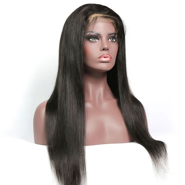 

прямой полный парик фронта парики бразильский silky remy 100% человеческих волос natural color 1b glueless хвостик мягкий фронтальная парик, Black