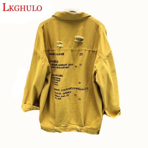 

gffffffffm куртки женщины hole boyfriend стиль с длинным рукавом vintage жан куртка джинсовая сыпучие весна осень пальто jeanf, Black;brown