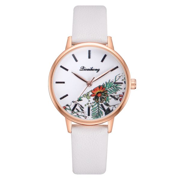 

flowers design women watches ladies fashion leather band sports quartz watch female gift clock montre femme, Slivery;brown