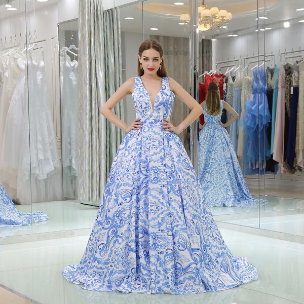 

luxury plus size evening gown dresses for women blue formal dress women elegant gala gowns sxey v-neck backless party dress 2019, White;black