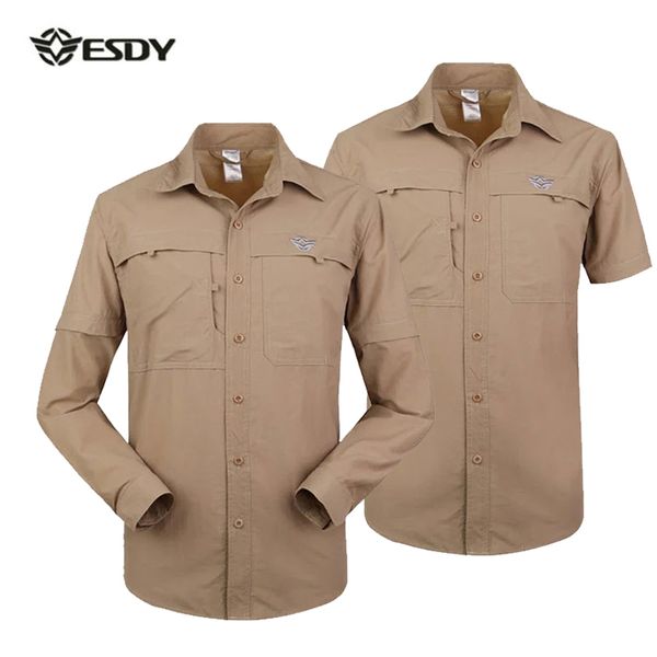 

men fishing shirt removable sleeve breathable tactical shirts quick dry camping hunting trekking hiking working male clothing, Gray;blue