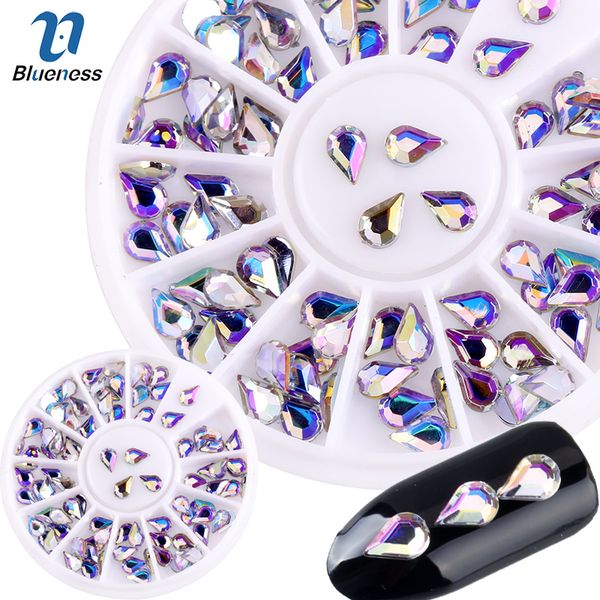 

blueness ab color water droplets design glitter rhinestones for nails wheel 3d crystal nail art decorations accessories zp015, Silver;gold