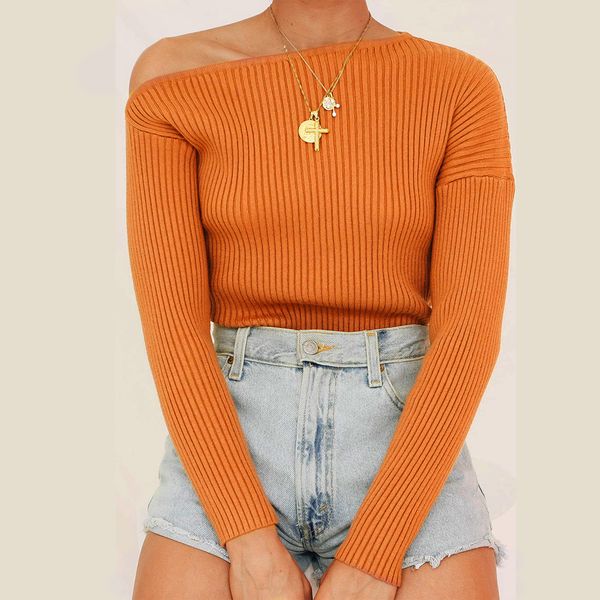 

плеча топы вязаные свитера женщин ткань 100% хлопок, White