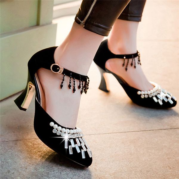

clearance sale summer tassel square high heel sandals fashion shoes type of word with party shoes d5, Black