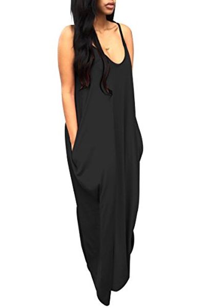 

yming women summer sleeveless dress maxi grow cotton elegant v neck solid color dress, Black;gray