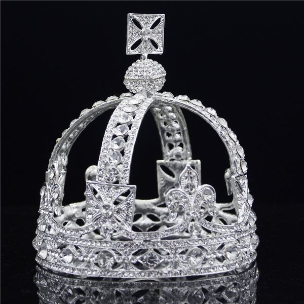 

baroque royal queen tiara crown rhinestone vintage king diadem bridal wedding tiaras and crowns for male headdress hair jewelry, Golden;white