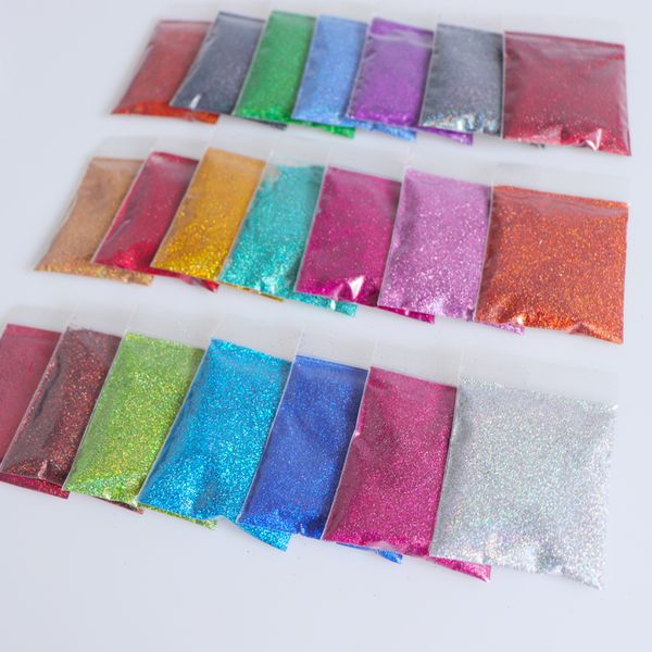 

rikonka 21pcs holographic nail glitter powder shining sugar 10g/bag nail glitter dust powder for nail art decorations cx200623, Silver;gold
