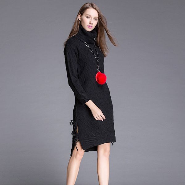 

2020 autumn and winter new long paragraph elegant commuter knit long sleeve high collar warm slim bottoming shirt sweater skirt, White;black