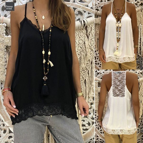 

женщины повседневная сыпучие tank твердые кружева жилет топы мода кружева лоскутная вставьте рубашку v шеи топы блузка 2019 новое прибытие, White