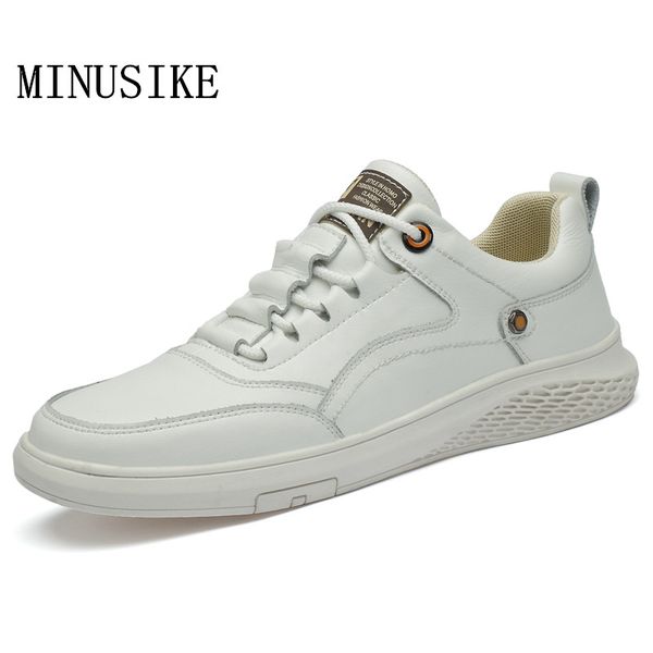 

men genuine leather shoes 2020 korean trend spring comfortable lace up soft men oxfords white sneakers, Black