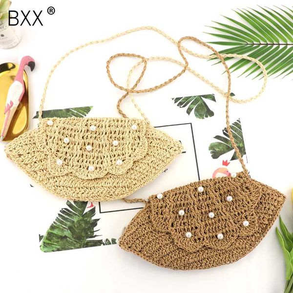 

bxx] shell pearl handmade woven bag casual women's straw bag 2020 spring summer beach travel messenger bags for women hk811