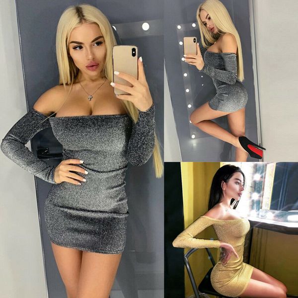 

brand dress vestidos 2019 new arrival women summer off shoulder mini sequin dress beach long sleeve bodycon dresses, Black;gray