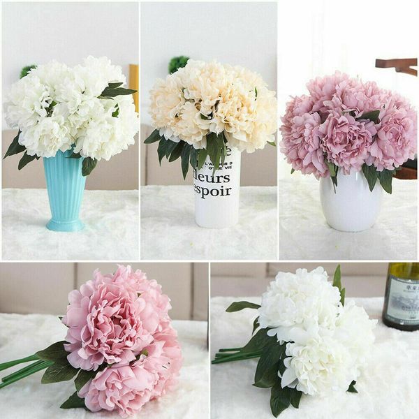 

in stock 5 heads silk peony artificial flowers bunch in vase bouquet wedding home party 7 colors