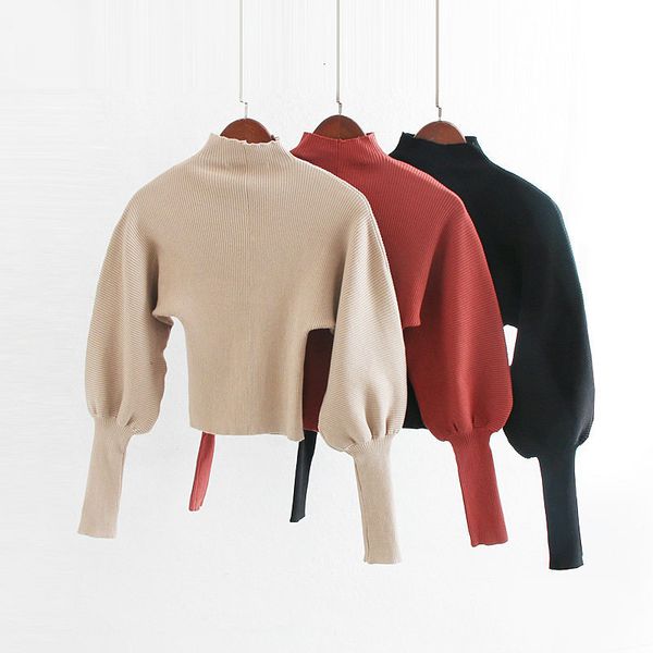 

deat 2019 autumn winter long lantern sleeve turtle neck khaki knitted pullovers women sweater mg801, White;black