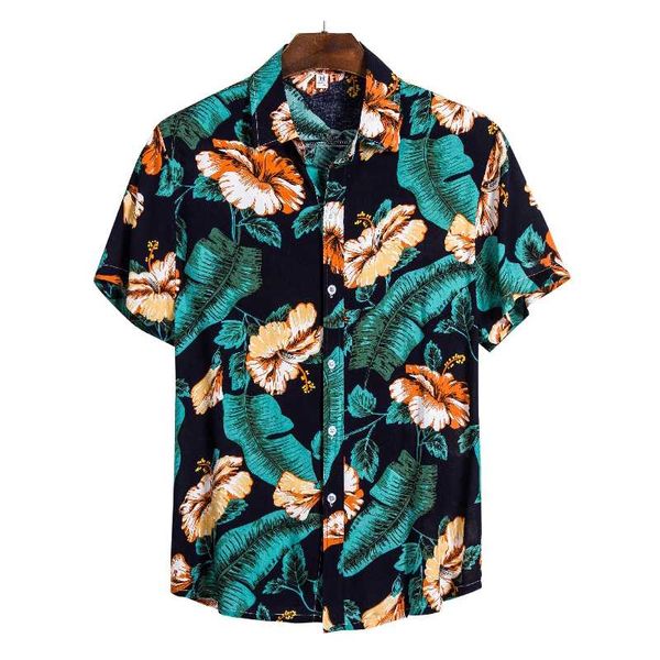 

мужская этническая винтажная с коротким рукавом повседневная гавайская хлопчатобумажная льняная печатная рубашка свободные гавайи fit плюс р, White;black