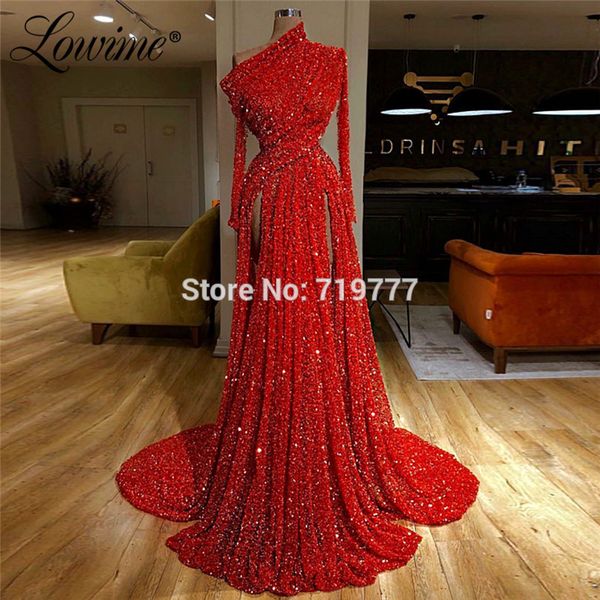 

red sequined evening dress high split arabic dubai long prom dresses abendkleider 2019 celebrity party gowns for weddings, White;black