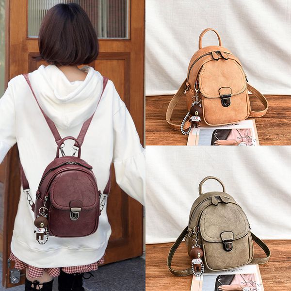 

2019 female soft pu leather mini backpacks students fuzzy ball pendant shoulder school bags women fashion small travel bags